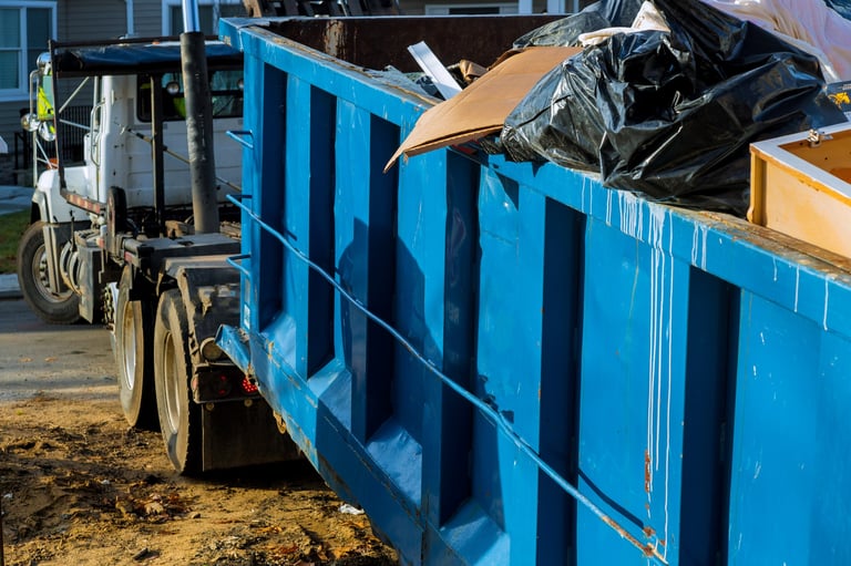 Loading the garbage container construction material and used in the container new building frame